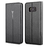Galaxy S8 Case, Amabin Premium Leather Credit Card Slot Hidden Magnetic Book Stand Slim Flip Folio Wallet Case for Samsung Galaxy S8 (Black)