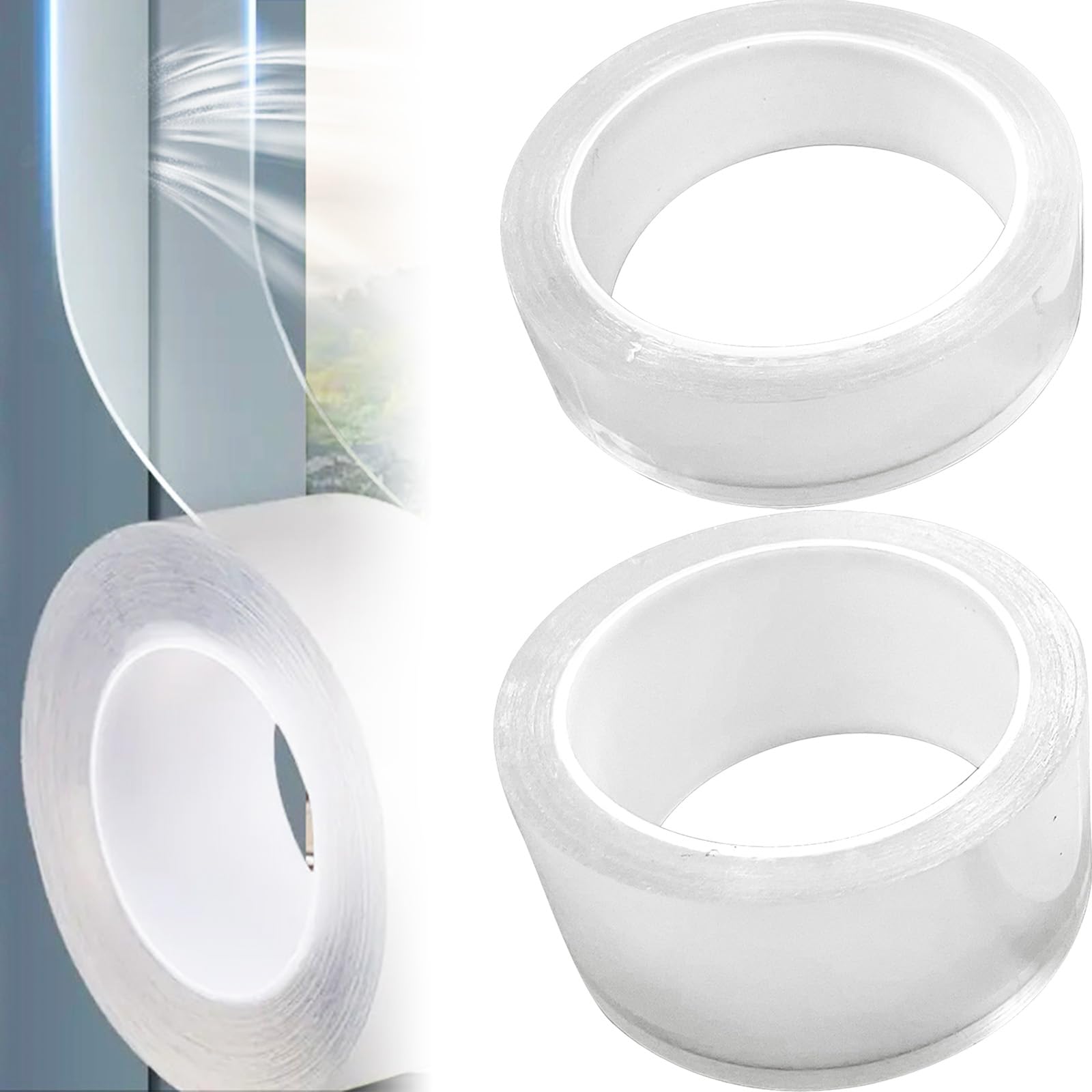 Aswewamt 2Pcs Transparent Window Seal Weather Sealing Tape, 1.18inch*32.8ft & 2inch*32.8ft Window Sealant Tape Clear Waterproof Tape Seal and Save Tape for Bathroom Kitchen Door Window