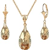 EVEVIC Austrian Crystals Teardrop Pendant Necklace Earrings for Women 14K Gold Plated Hypoallergenic Leverback Drop Dangle Earrings Jewelry Set