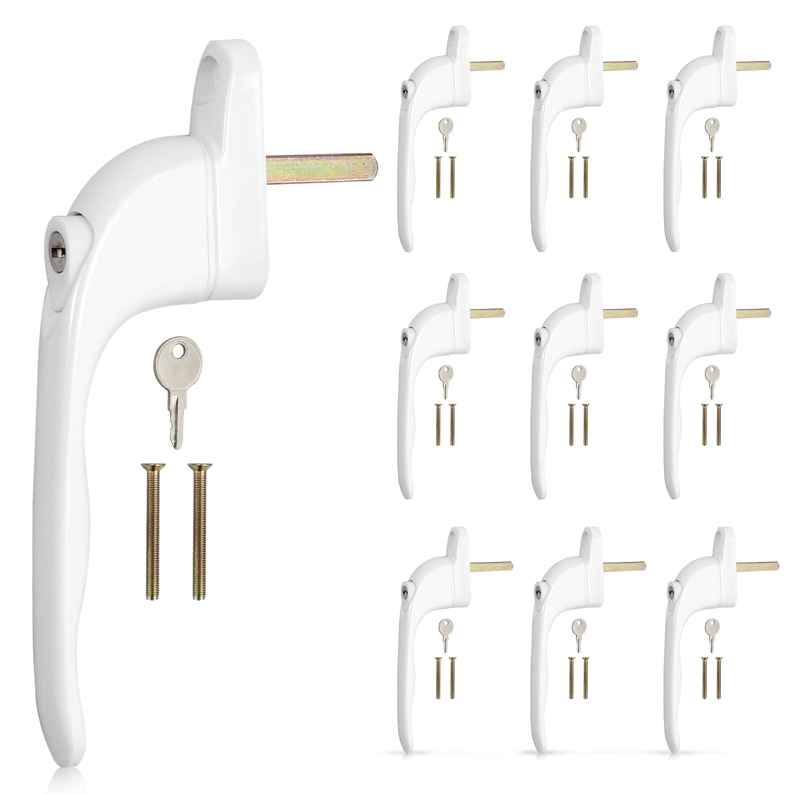 Justech Window Handle 10 Pieces Window Handles Universal Inline Espag UPVC Smart Spindle Window Lock Handle Lockable Window Handle-White