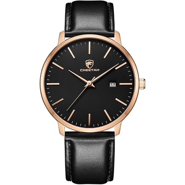 Minimalist Analog Date Watch with Leather Strap BUREI Men main image 2