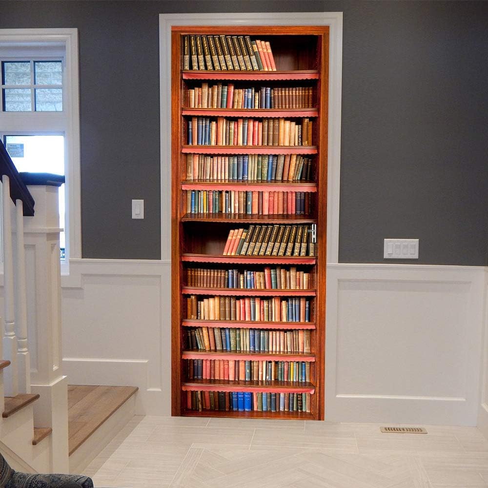Door Stickers For Interior Doors Vintage Bookshelf Waterproof Wallpaper