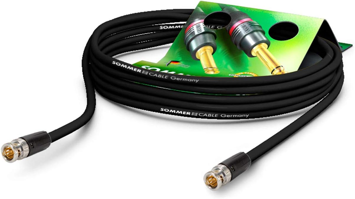 Sommer CableBNC Coaxial Video Cable 75 Ω - HD/3G/6G/12G-SDI / 4K-UHD SC-Vector 0.8/3.7 - BNC/BNC NBNC75BLP9X Neutrik - Black 49ft (15m) - Made in Germany
