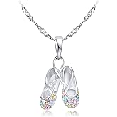 Gemschest 925 Sterling Silver Dance Recital Gifts for Girls Ballerina Necklace Jewelry Cubic Zirconia Ballet Slippers Shoes Necklace for Women Teen Little Girl & Dancer 18"