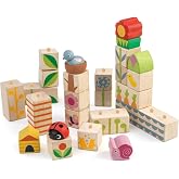 Tender Leaf Toys - Garden Blocks - 25 Pieces Decorative Garden Themed Wooden Stacking Blocks with Peg - Building Blocks, Hand-Eye Coordination Strength &amp; Creative Play - Age 18m+