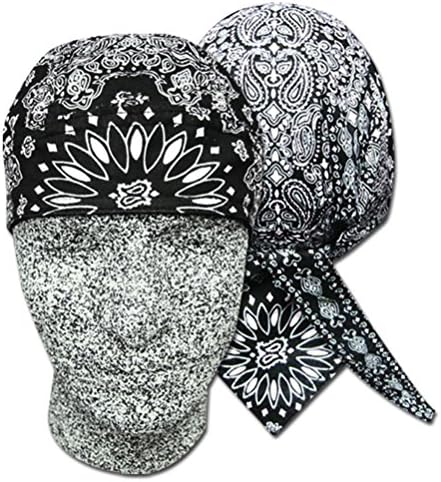 CapsmithDanbanna Deluxe Black White Paisley Durag Head Wrap Biker Skull Cap Helmet Liner