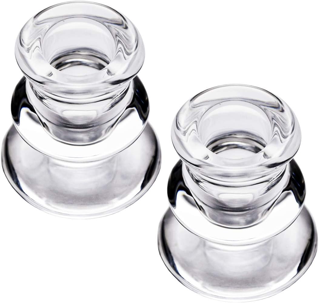 Clear Glass Candlestick Holders, Set of 2 Taper Candle Holders for Wedding, Decoration and Dinning: Kitchen & Dining