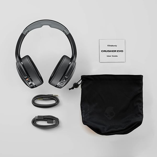 SKULLCANDY CRUSHER EVO WIRELESS BLUETOOTH HEADPHONES WITH MULTI-SENSORY BASS, NOISE ISOLATING OVER-EAR FIT, UP TO 40 HOURS BATTERY, MICROPHONE FOR IPHONE ANDROID – TRUE BLACK