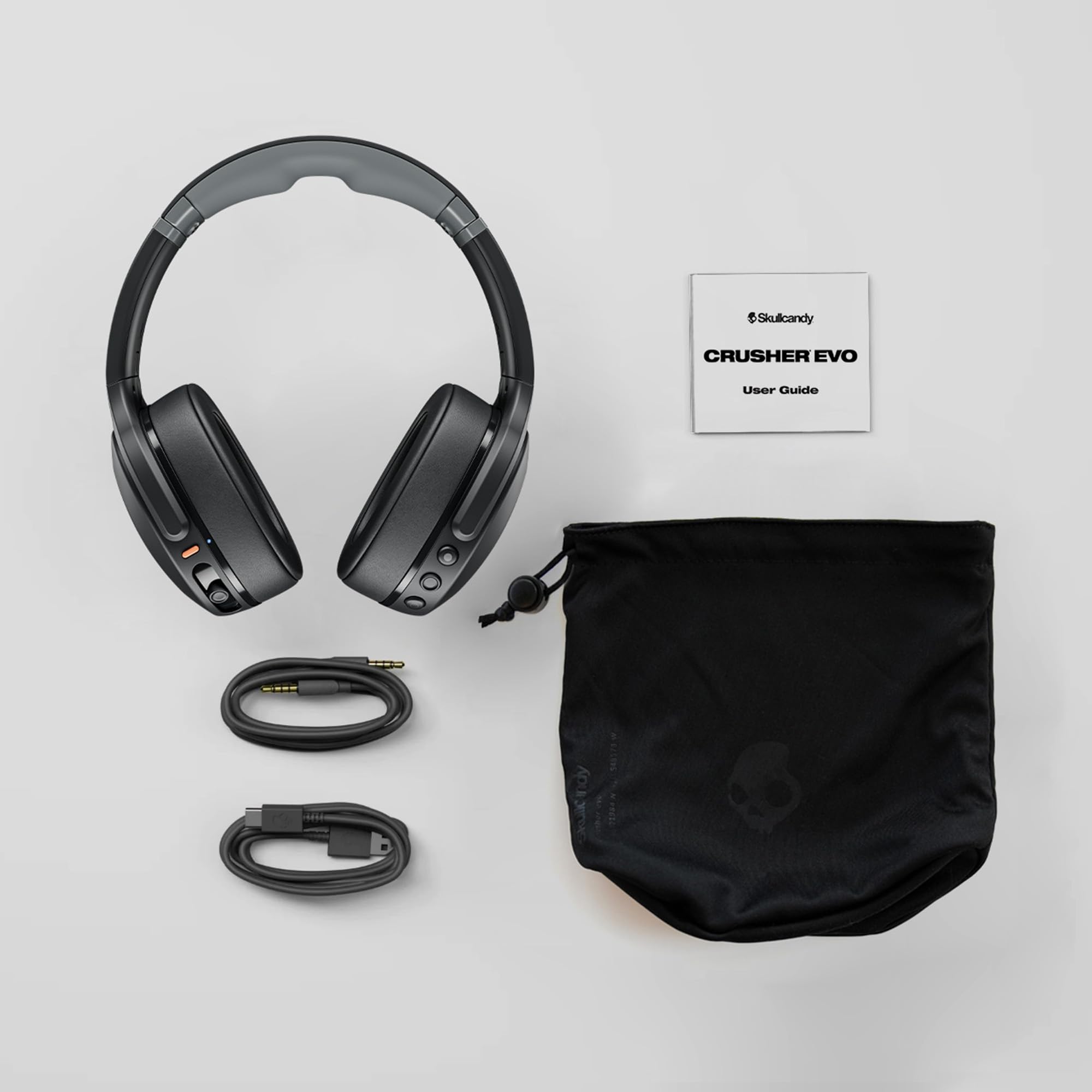 Skullcandy Crusher Evo Wireless Bluetooth Headphones with Multi-Sensory Bass, Noise Isolating Over-Ear Fit, Up to 40 Hours Battery, Microphone for iPhone Android - Asphalt