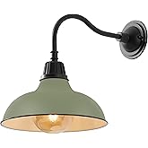 JONATHAN Y 12.25" Matte Olive Green/Black Farmhouse Industrial Outdoor Sconce, LED Gooseneck Wall Light for Porch, Metal Bowl