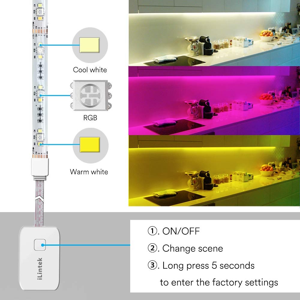 Smart Striscia led RGBWW - iLintek Wifi Strip Luci LED Strip Luce Impermeabile IP44 Illuminazione Striscia Flessibile Dimmerabile Luce Compatibile con Alexa and Google Home (2m- Striscia led)