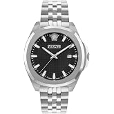 Versace Luxury Collection Luxury Mens Watch Timepieces with a Silver Bracelet Featuring a Stainless Steel Case and a Black Dial