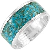 Turquoise Band Ring for Women or Men Sterling Silver 925 Genuine Gemstones Size 6 to 14