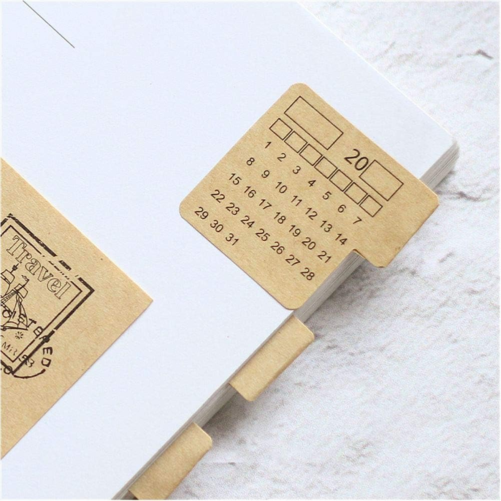 Monthly Calendar Index Sticker, Universal DIY Handwriting Calendar Stickers for Planner/Appointment/Agenda/Journal/Bullet Self Adhesive Tabs, Brown Kraft Paper, 2 PCS(15Tabs)