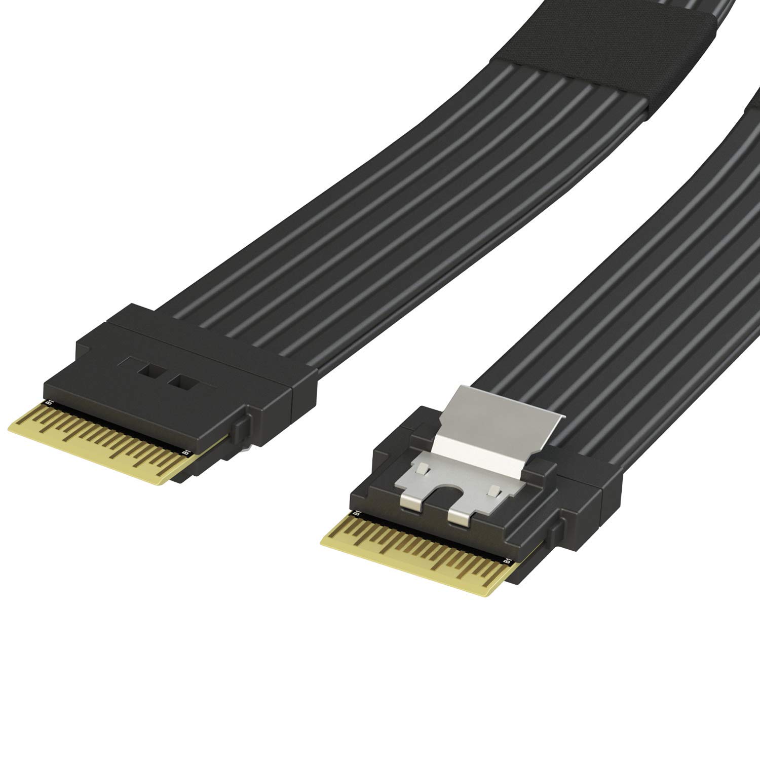 LINKUP Slim SAS SFF-8654 4i Straight to SFF-8654 4i Straight 24Gbps High Speed SAS 4.0/PCIE 4.0 Cable for 85ohm PCIe Application (NVMe SSD Slimline) 32AWG Flat Wire - 075cm