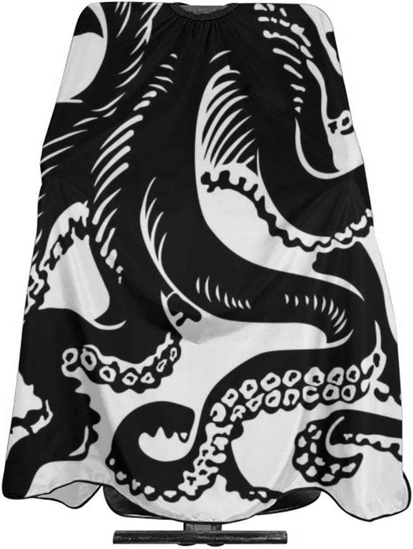 NiYoung Hair Cutting Cape Classic Black Octopus Tattoo Design White Haircut Hairdressing Cloth Apron for Makeup Artist Beautician, Hair Dye, Water-Resistant Professional Salon Cape Hair Dress Apron