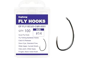 Eupheng Fly Fishing Hooks 100pc Pack Barbless Catch & Release Dry Wet Nymph Shrimp&Pupa, Streamer, Caddis, Jig, Scud Flies Fishing Hooks