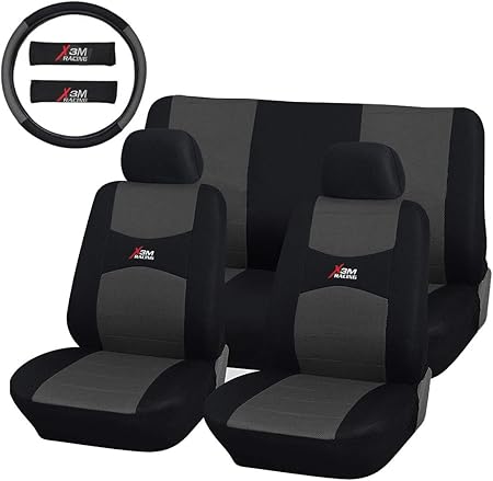 Lupex Shop Universal Car Seat Covers With Steering Wheel Cover And Belt Cover In Colour With Seats X3m Racing Grey Amazon De Auto