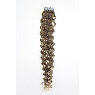 Yotty 18Inch 45cm Tape-in Curly Hair Extensions Seamless Tape Weft Remy Human Hair (18inch40pcs80gram, Ash Blonde)