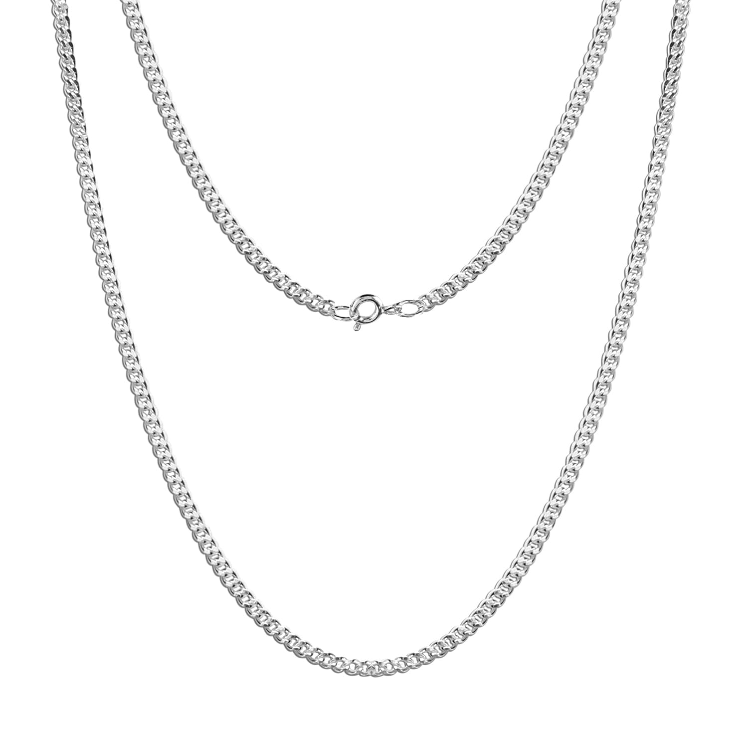 LeCalla Solid 925 Sterling Silver Italian 1.5mm Diamond Cut Cuban Link Curb Chain Necklace for Women 20 Inches