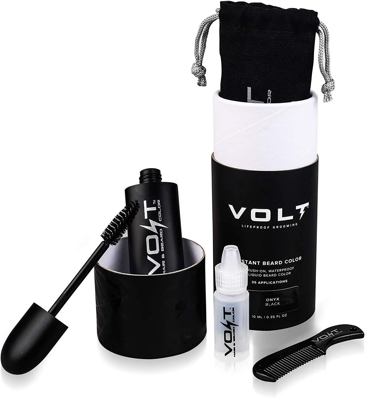 VOLT Grooming Instant Beard Color - Waterproof Quick Drying Brush on Color for Beards and Mustaches, Ebony (Brown/Black)