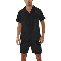 Fenxxxl Men's Linen Shirts and Shorts Short Sleeve