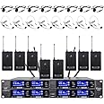 Tbaxo Wireless Microphone System UHF 8 Channel 8 Lavalier 8 Bodypacks 8 Lapel Mic 8 Headsets 8 for Karaoke System Church Speaking Conference Meeting Classroom Wedding Party Meeting School