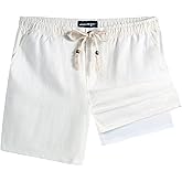 maamgic Mens Casual Linen Shorts 5/7 Inch Elastic Waist Drawstring Summer 2 in 1 Beach Short with Pockets