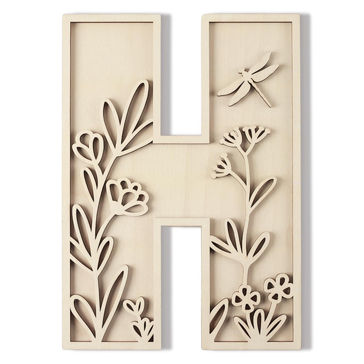 Photo 1 of Layered 12 Inch Large Wooden Letters for Wall Decor, Flowered Paintable Wooden Nursery Letters for Crafts Wood Alphabet Letter H for Birthday Boho Nursery Name Sign Wedding Home Decoration