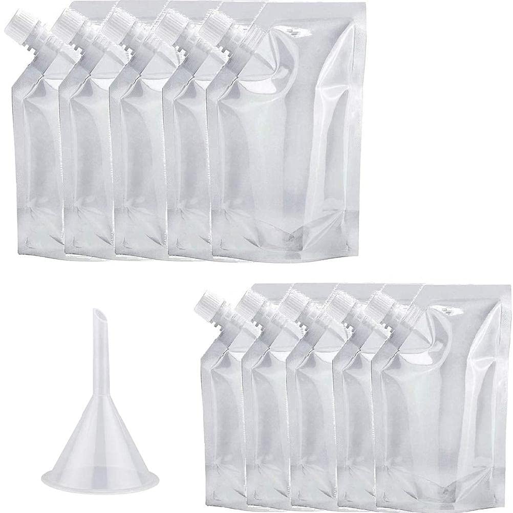 Drink Pouches for Festivals, 10 Pack Juice Pouch Bags Leak Proof with Spouts and Funnel, Plastic Liquor Pouches, Drinking Flask Bags Drinking Flask Bags with Funnel Portable Reusable Liquor Bags