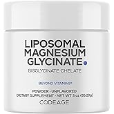 Codeage Magnesium Glycinate Powder Supplement, 2-Month Supply, Bisglycinate Magnesium Chelate, Unflavored, Liposomal Delivery, Chelated Magnesium Powder Mineral, Non-GMO Vegan, 3 oz