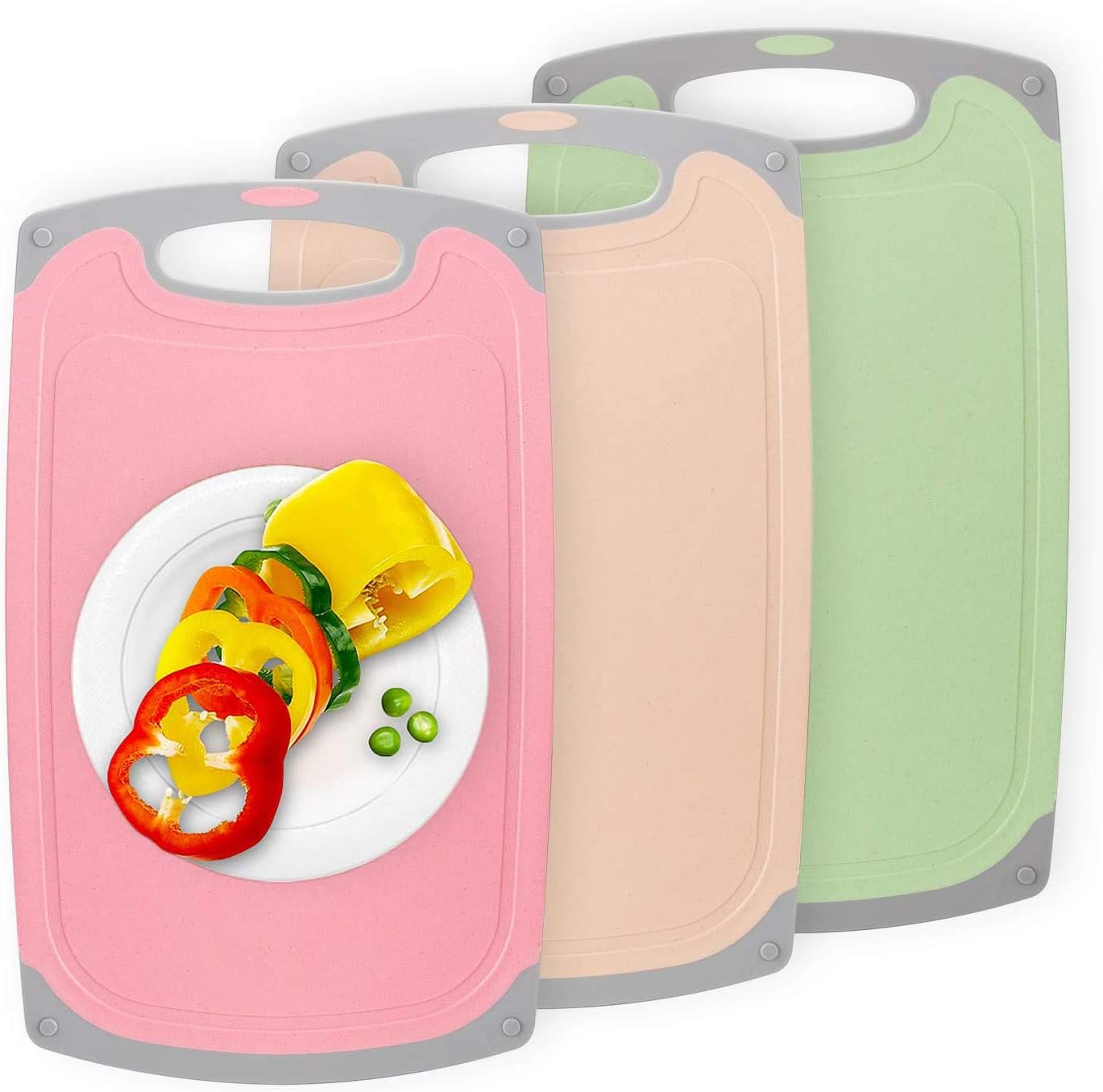 Chopping Boards Set, 3 Pack Plastic Cutting Board BPA Free, Professional Kitchen Coloured