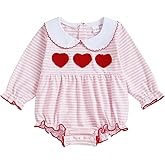 FIOMVA Baby Girl Clothes Valentines Day Outfit Doll Collar Bubble Romper Bow Hearts Onesie My First Valentines Day Bodysuit
