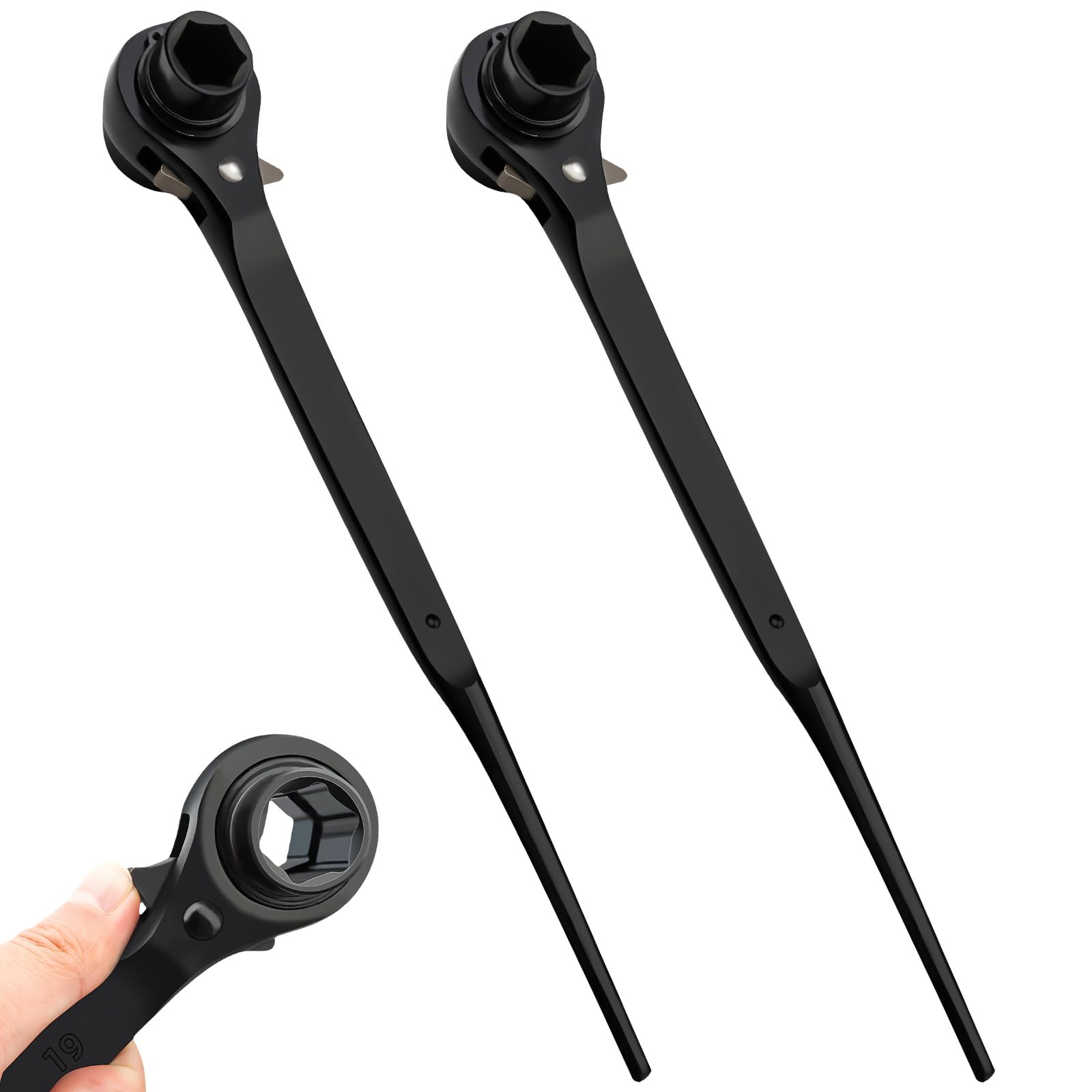 Set of 2 scaffolding ratchets, 19/22 mm, scaffolding ratchet, ratchet wrench, scaffolding ratchet, right/left, switchable, multifunction podger wrench, scaffolding ratchet, made of CR-V with matt