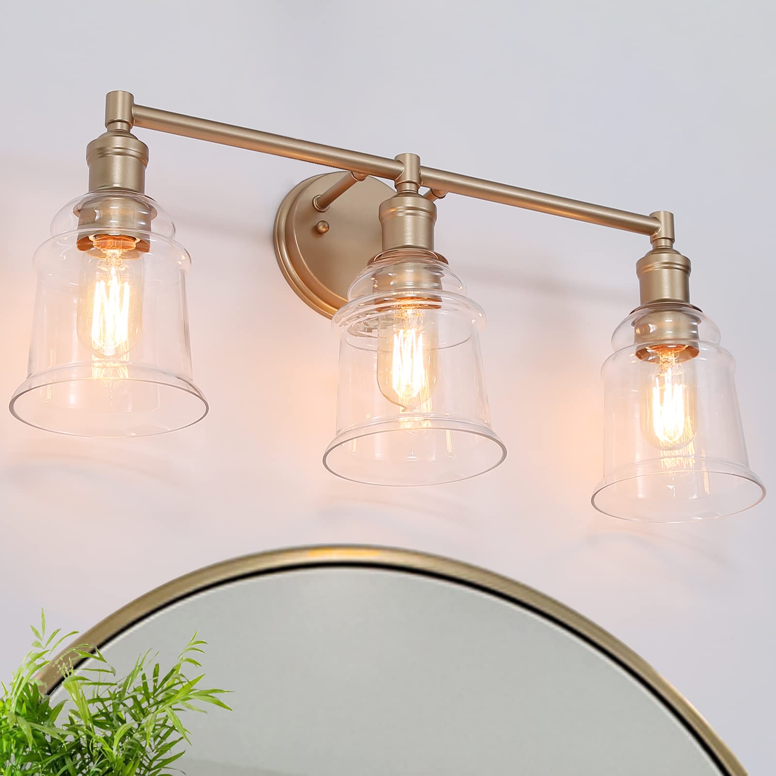 Photo 1 of (PARTS) (UNTESTED) classy leaves Bathroom Vanity Light, 3-Light Gold Bathroom Light Fixtures, Modern Bathroom Lights Over Mirror with Clear Glass Shade (23’’ L x 6.5’’ W x 10.5’’ H)