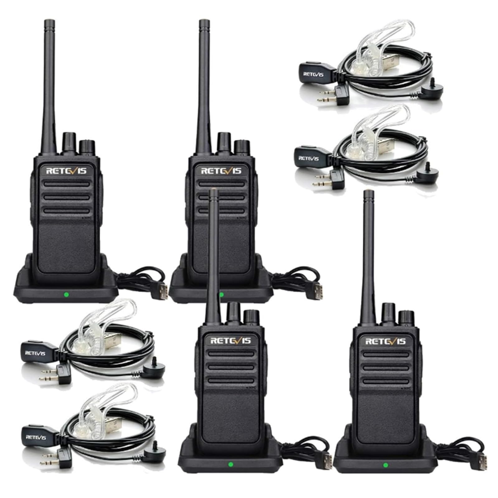 Retevis RT617 Walkie Talkies, PMR446 Walkie Talkies for Adults, License Free 16 Channels, Emergency Walkie Talkie, 2 Way Radio with Earphone for Construction Site, Factory (4 Pcs, Black)