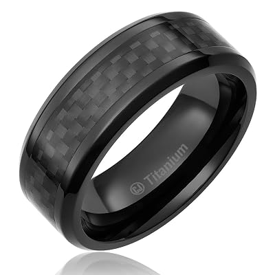 Cavalier Jewelers 8MM Mens Titanium Ring Wedding Band Black Plated with Black Carbon Fiber Inlay