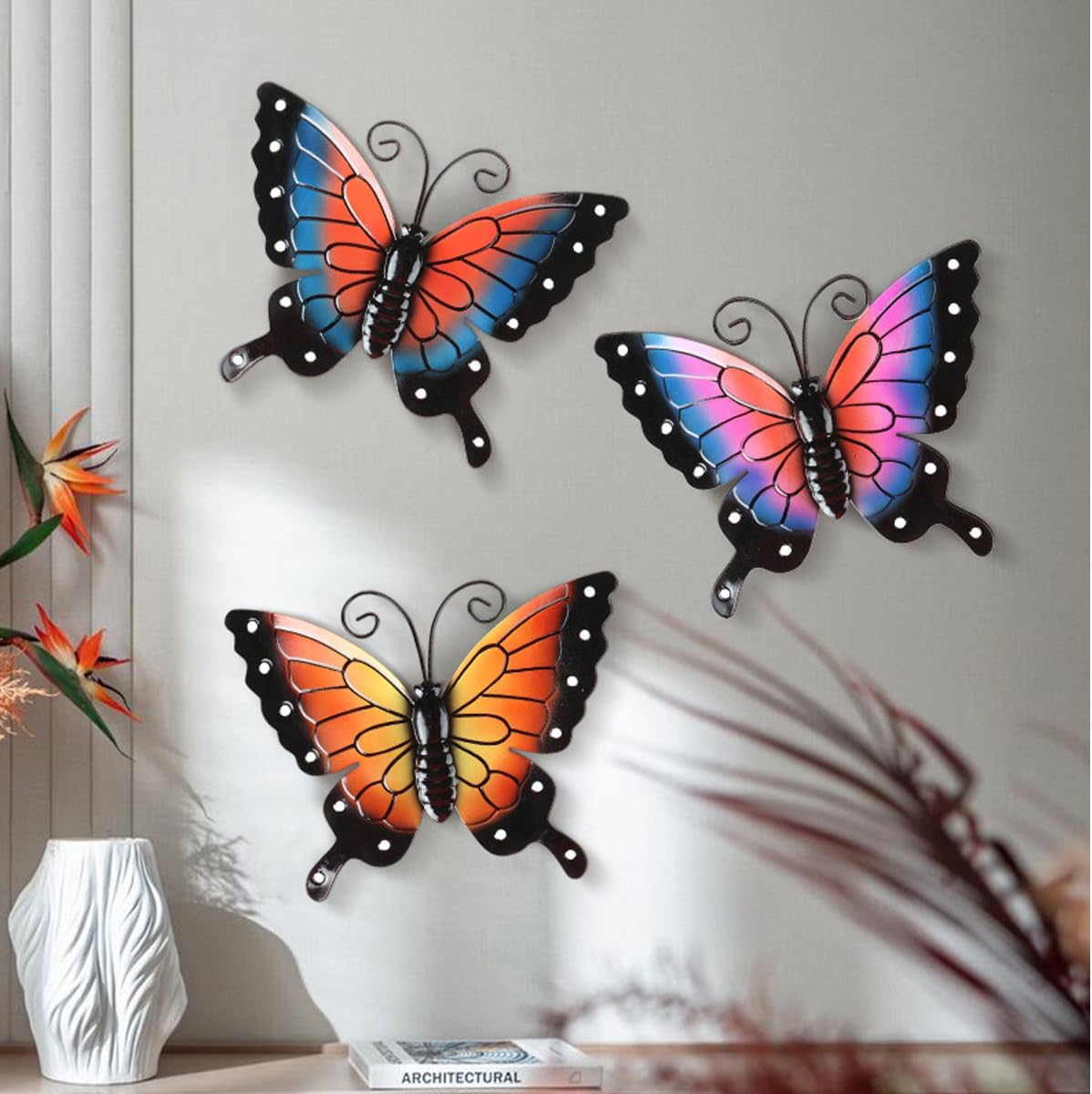 Plaques & Wall Art - Tangser Metal Butterfly Wall Decor - 11x8.3 Vibrant Outdoor Garden Wall Art, Larger Size Decorative Hanging for Yard, Patio, Living Room, Bedroom, Balcony, Colorful Gift for Family Friends (3 Pack)