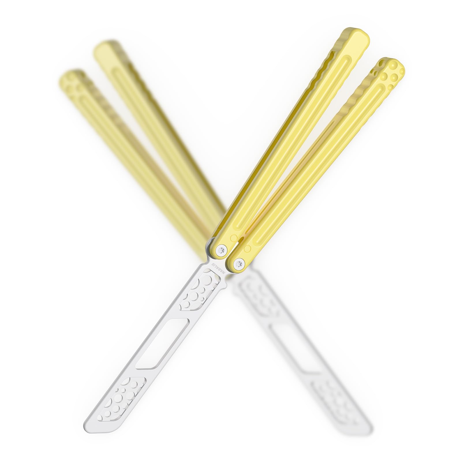 Photo 1 of Nabalis Cheese Butterfly Knife Balisong Trainer, 6061 Aluminum, 420C Blade Material, Teflon-Coated, Public-Friendly Metal Trainer