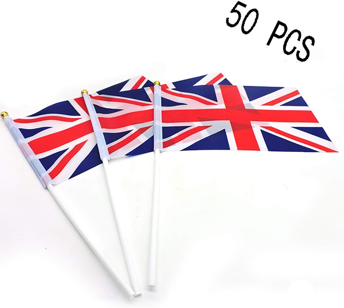 50pcs Great Britain Hand Waving Flags Union Jack Mini UK GB Royal Wedding Party Flag (Size 1)