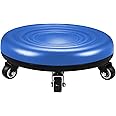 Lanstics Low Roller Seat Wheel Stool Chair PU Leather Rolling Stool Seats on Wheels for Home Office Fitness Round Roller Seat Stool (Blue)