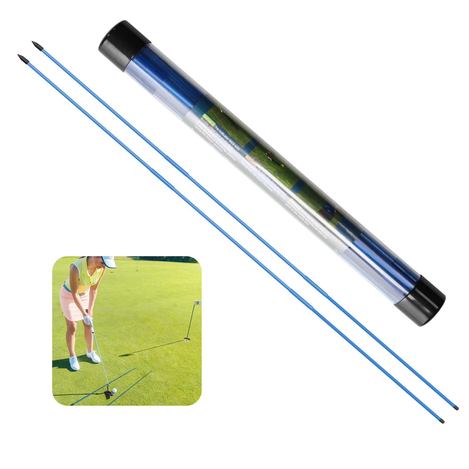 FINGER TEN Golf Alignment Sticks Stick Training Aid 3 Sections Rods Rod Cover Tool Swing Trainer Aids Set of 2 Blue, Foldable Practice Rods Training Aiming Putting Full Posture (2 Pack in Blue)