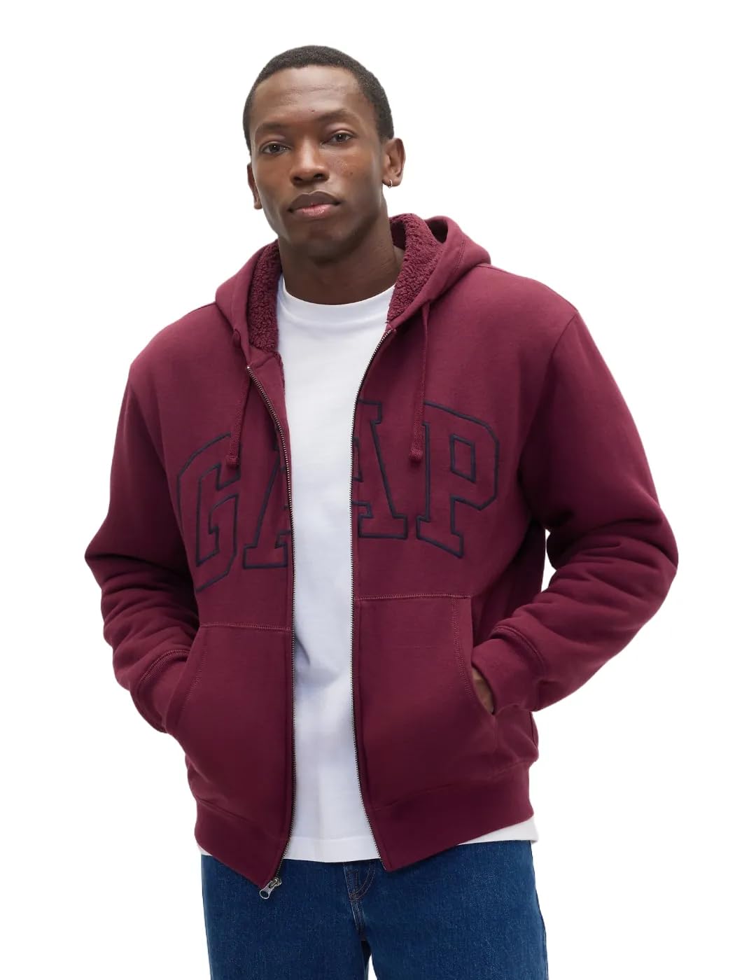 GAP Mens Logo Sherpa Full Zip Sweatshirt Tuscan Red XL