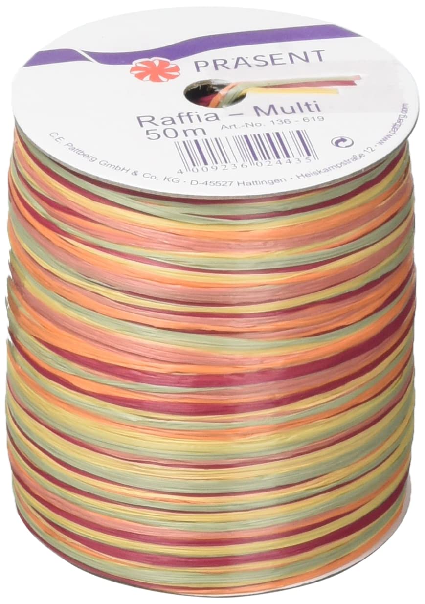 PRÄSENT C.E. Pattberg RAFFIA Multicolour orange-green-brown, 55 yards Wrapping Presents, 5-Strand Ribbon for Gifts, Accessories for Decorating and Handicrafts, for every occasion, Rayon, 50 m — image 1