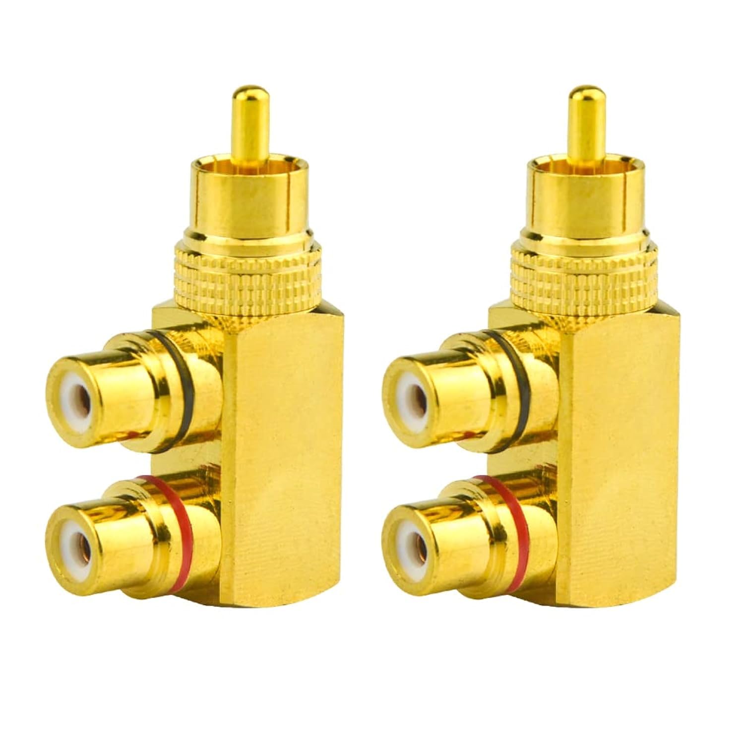WMYCONGCONG 2-Pack RCA Male to 2 Female Right Angle Splitter Adapter