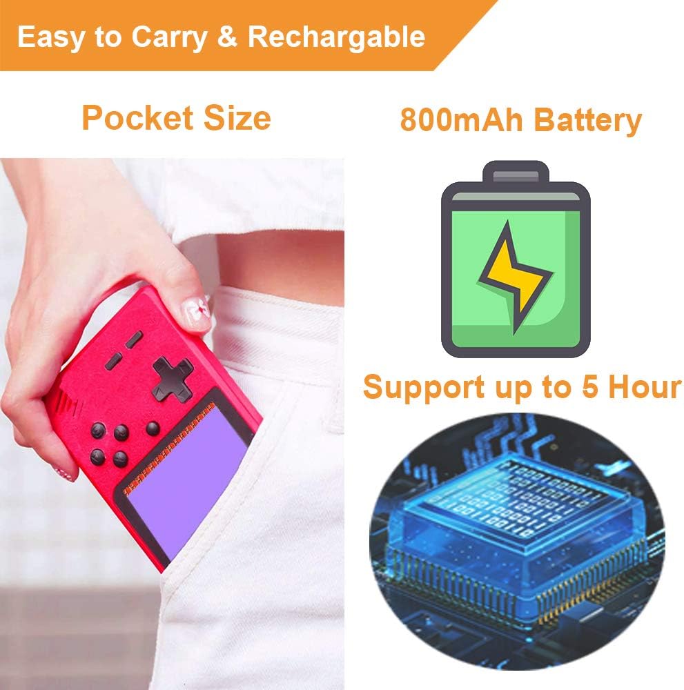 TrophyRak Handheld Game Console, Retro Mini Game Console, 500 Classical FC Games, Built-in 800mAh Rechargeable Battery, Support for Connecting TV & 2 Players: Toys & Games