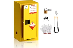 RQR Flammable Storage Cabinet, Galvanized Steel, Fireproof Cabinet, Made of 2-mm Cold-Rolled Steel Plate, Adjustable Shelf, Yellow (18.11" x 18.11" x 35.5")
