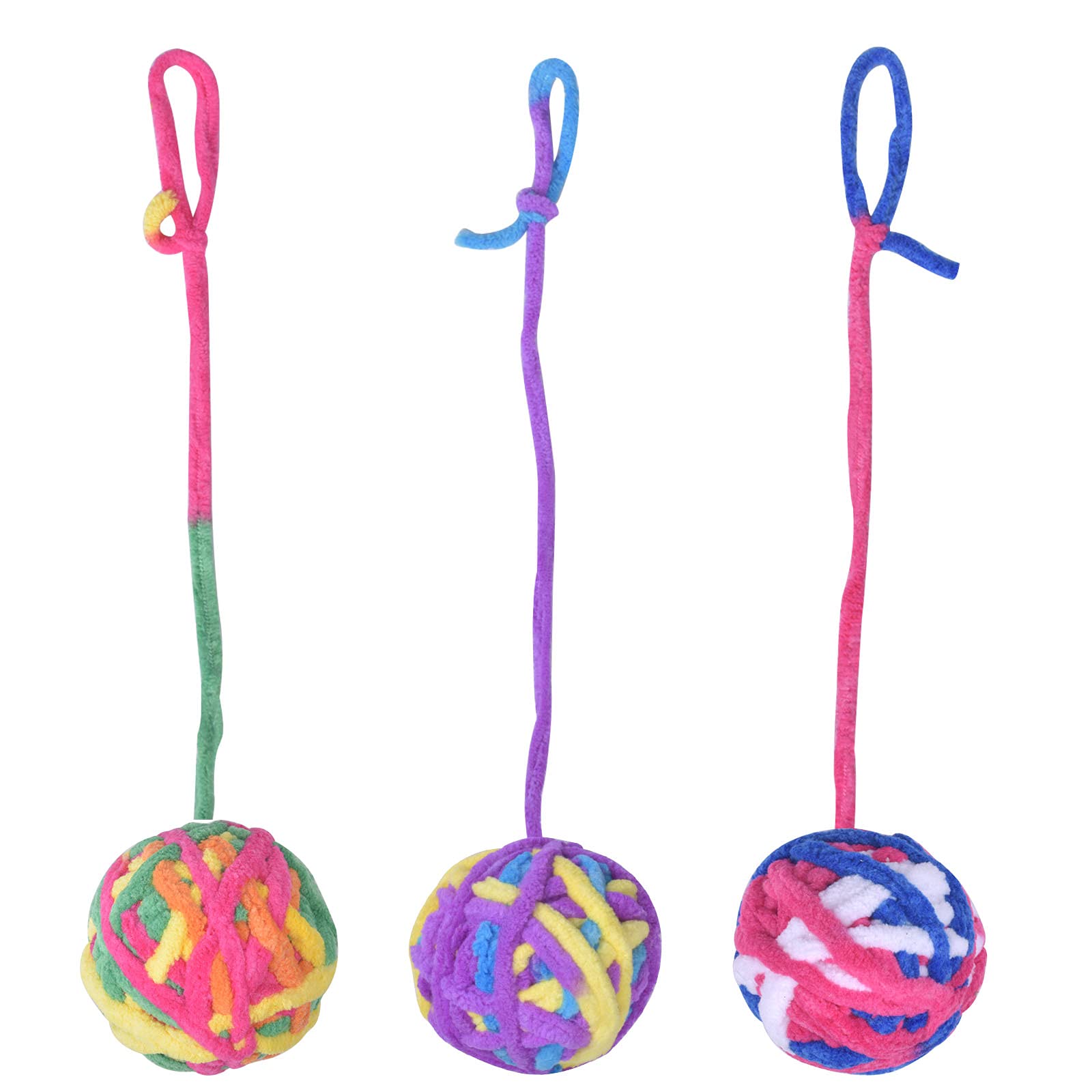 smatime 3 Pcs Colorful Wool Cat Ball with Bell, Interactive & Durable, Perfect for Kittens & Small Adult Cats, Indoor Use