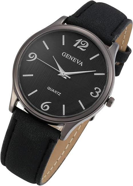 Amazon Top Plaza ファッションレザーアナログクォーツ腕時計 シンプルなアラビア数字 カジュアルドレスウォッチ レディース メンズ ブラック 1 レディース腕時計 腕時計 通販