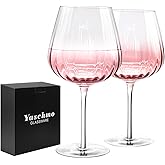 Yaschmo Pink Wine Glasses Set of 2, Birthday Gifts for Women, 21oz Large Wine Glasses, Colored Crystal Glassware, Unique Drinkware Gift for Friend, Mom, Wife, Wedding, Anniversary, Special Occasions